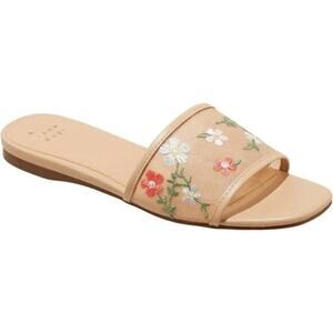 A New Day Womens Elain Floral Embroidered Mesh Slide Sandals Tan Brown Size 6.5